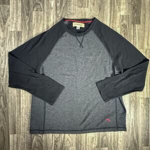 Tommy Bahama Raglan Long Sleeve Shirt Gray Black Mens L Poly Cotton Blend
